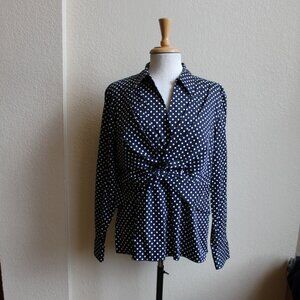 Jones NY Black White Polka Dot Blouse XL 100% Cotton Pull Over Side Zipper